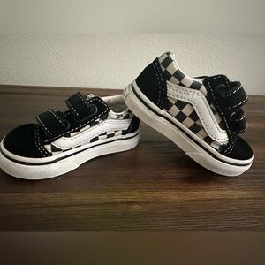 Black and white check Velcro vans